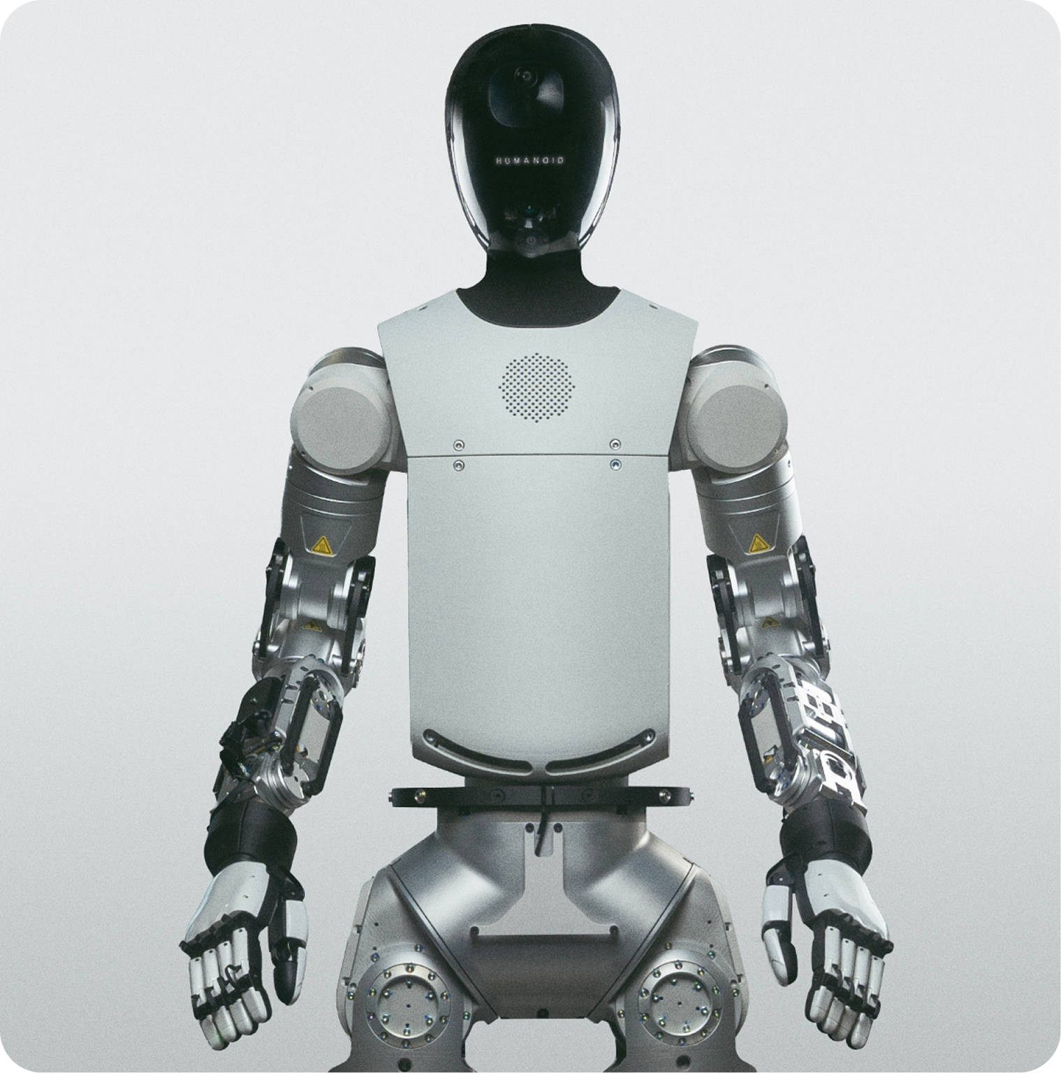 Close-up of Alpha Wheeled robot head with cameras and display